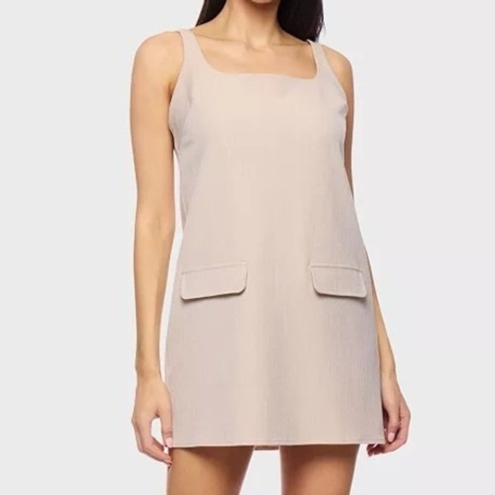 Alex & Sophia Sleeveless Shift Sand Square Neck Short Dress Juniors Size 3/4 NWT